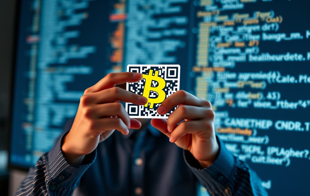 Person skanner QR-kode for Bitcoin-innskudd på nettcasino
