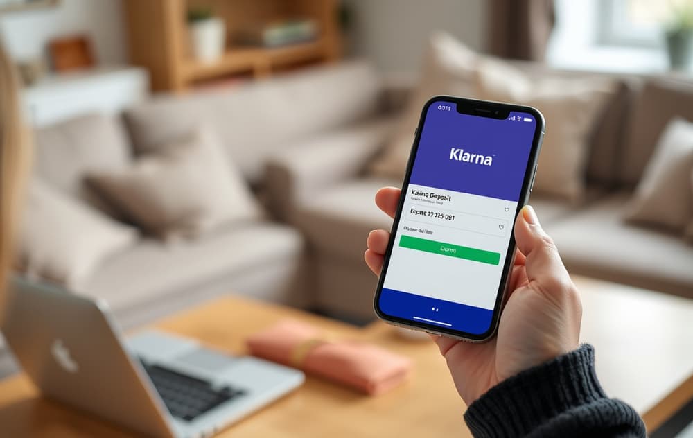 Person som betaler med Klarna-appen på mobilen for casino-innskudd