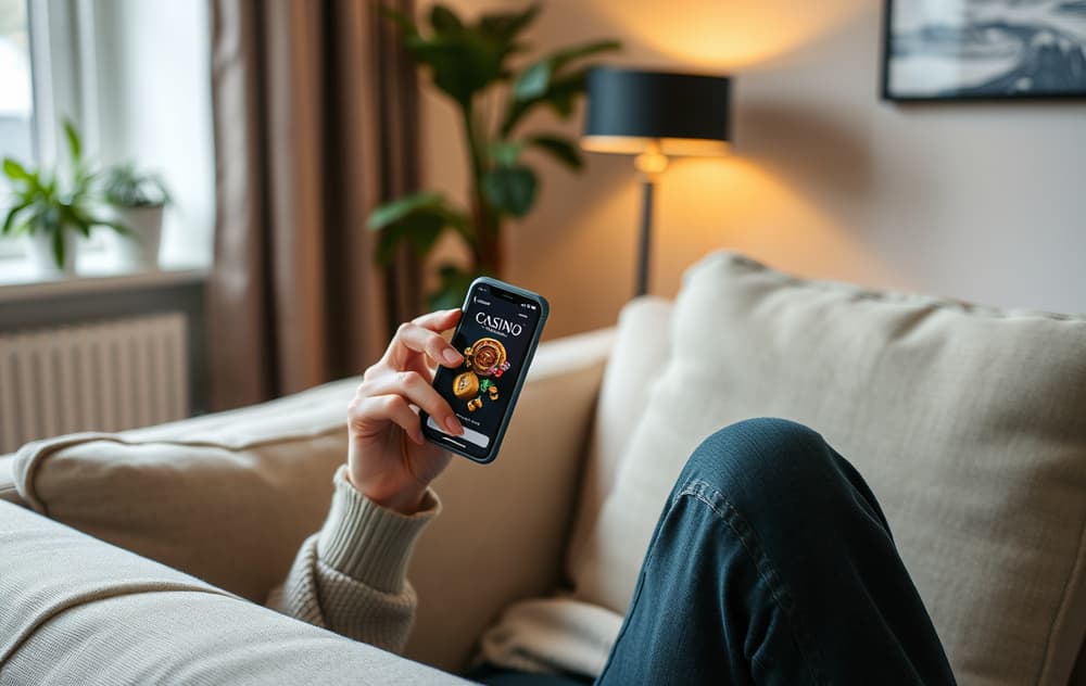 Person med mobiltelefon som viser et casinobonustilbud