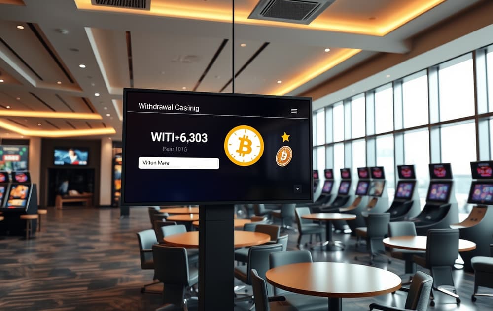 Moderne casino med digital skjerm som viser rask uttaksprosess